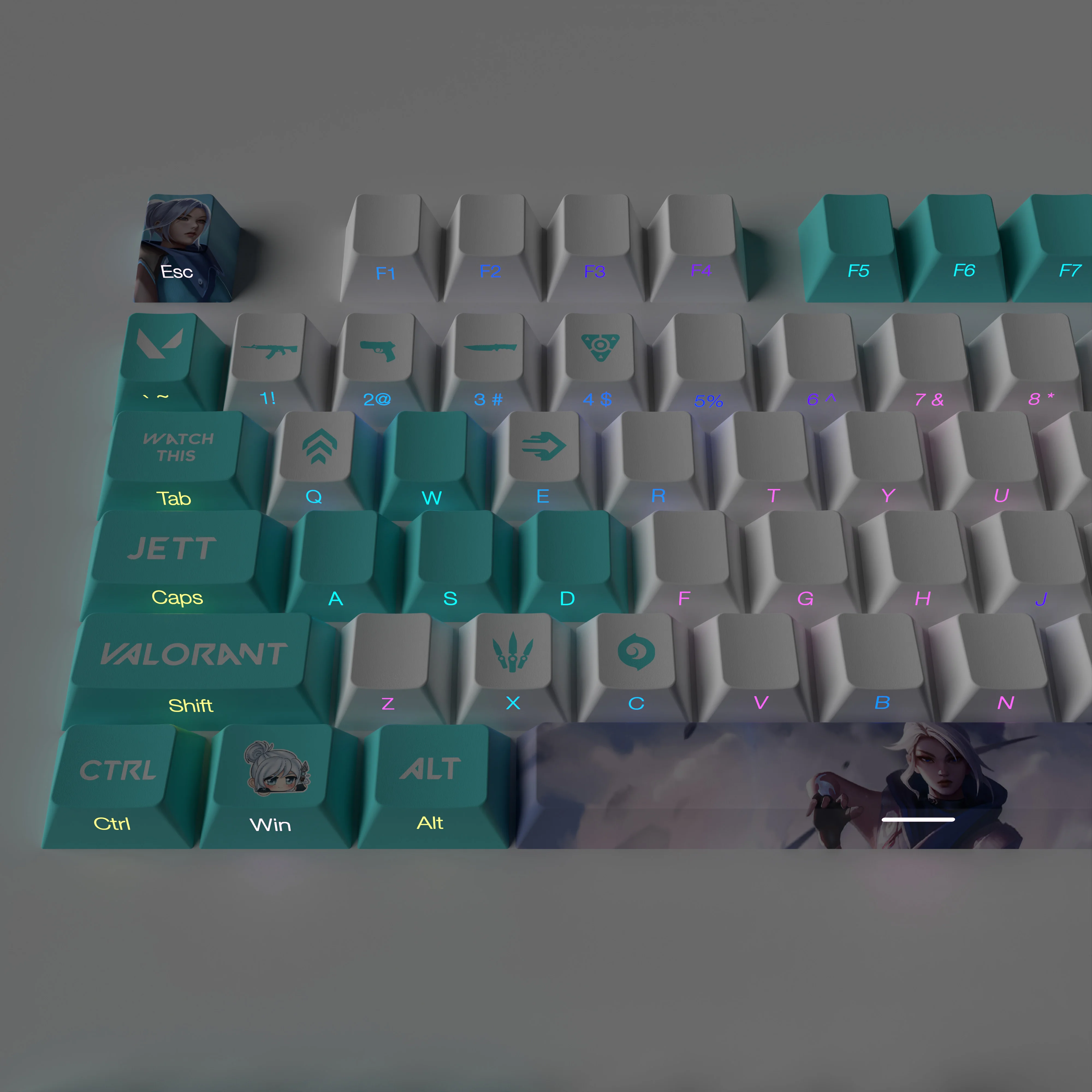 Valorant-transparente Side Print Letter Pbt Dye Sub Keycaps Conjunto Completo Adequado para Keycaps Game Keycaps - Imagem 4