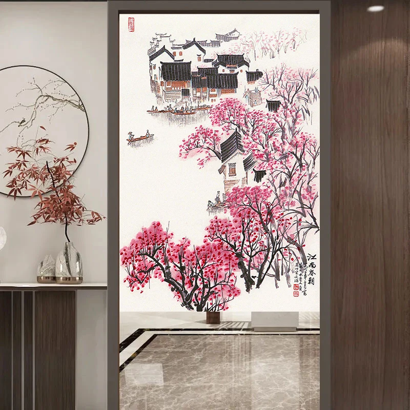 Chinese Landscape Painting Door Curtain Partition Home Decor Curtain for Bedroom Free Hanging Curtain for Kitchen Living Room 2