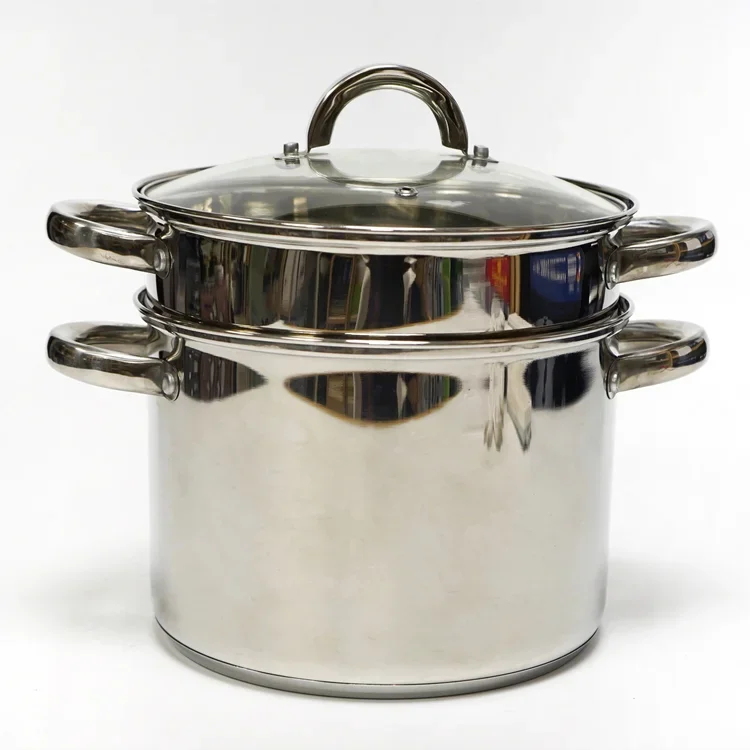 Italy Style Stainless Steel Pasta Cooking Pot Set With Strainer For Pasta Steamer With Glass Lid