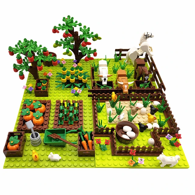 Animais de fazenda árvores plantas blocos de construção para crianças moc  compatível clássico tijolos placa de base de brinquedos para crianças  juguetes bloques - AliExpress