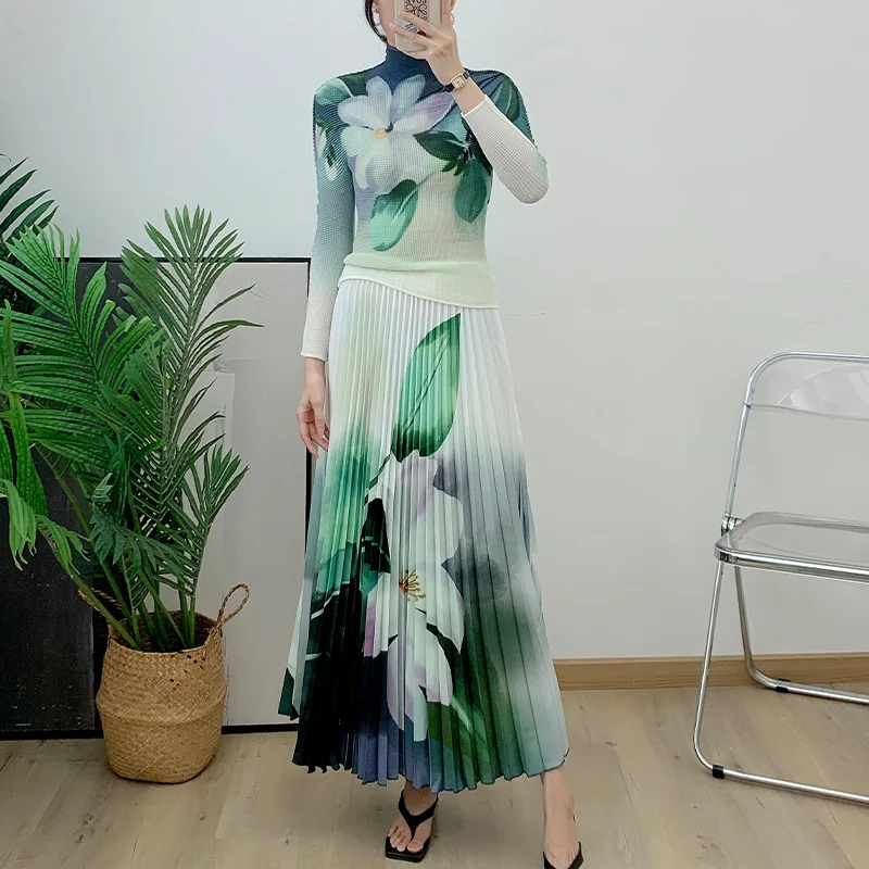 

Fashion set female spring and autumn 2023 new printed top + skirt two-piece set