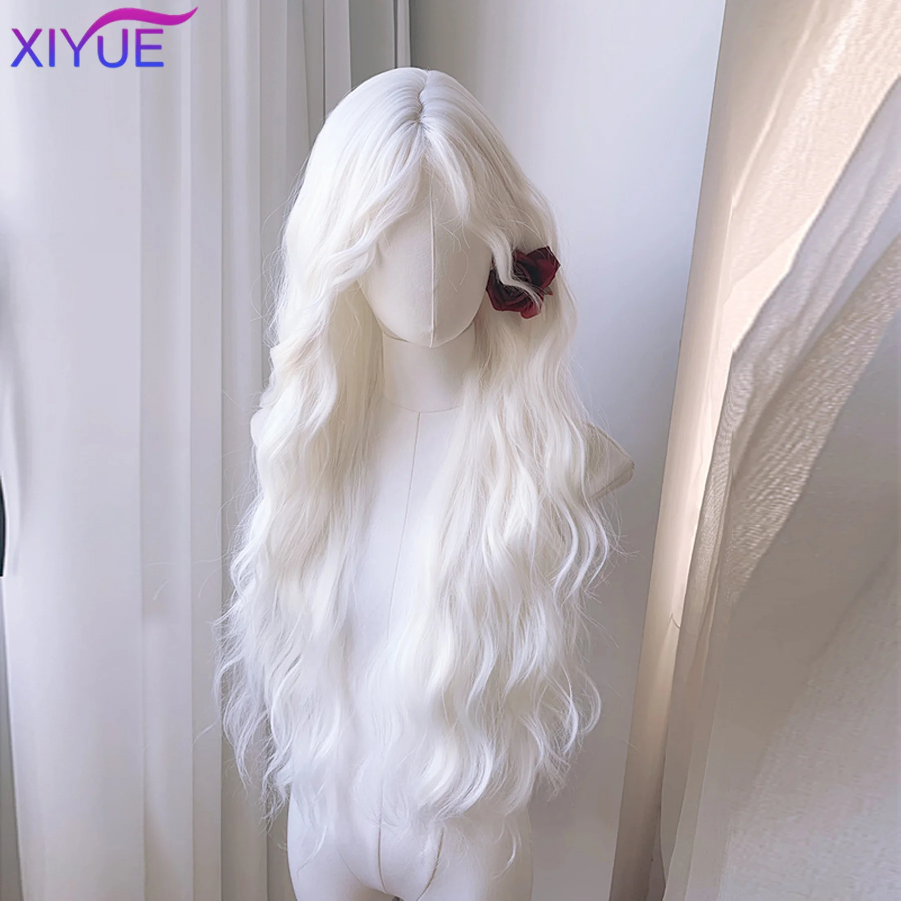 White Gold Water Ripple Synthetic Wig Female Gothic Style Dark Fairy Tale Series Points Bangs White Gold Water Ripple Long Wig b