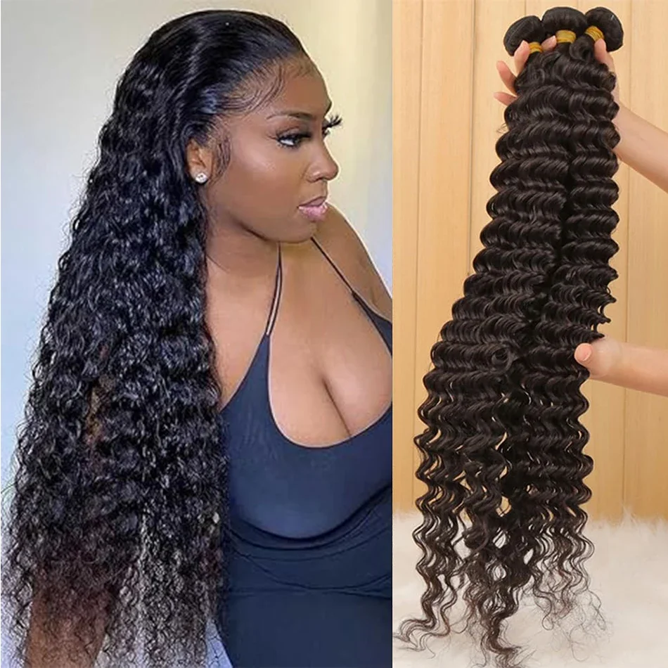 8-32 Inch Deep Wave Bundles Malaysia Remy Hair Real Human Hair Loose Deep Wave Bundles Extensions Natural For Women