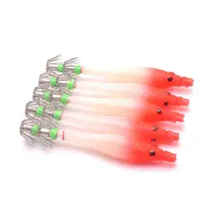 Luminous Squid Fishing Bait Set with Stainless Steel Hooks (5-Pack) - 6cm (Redhead)