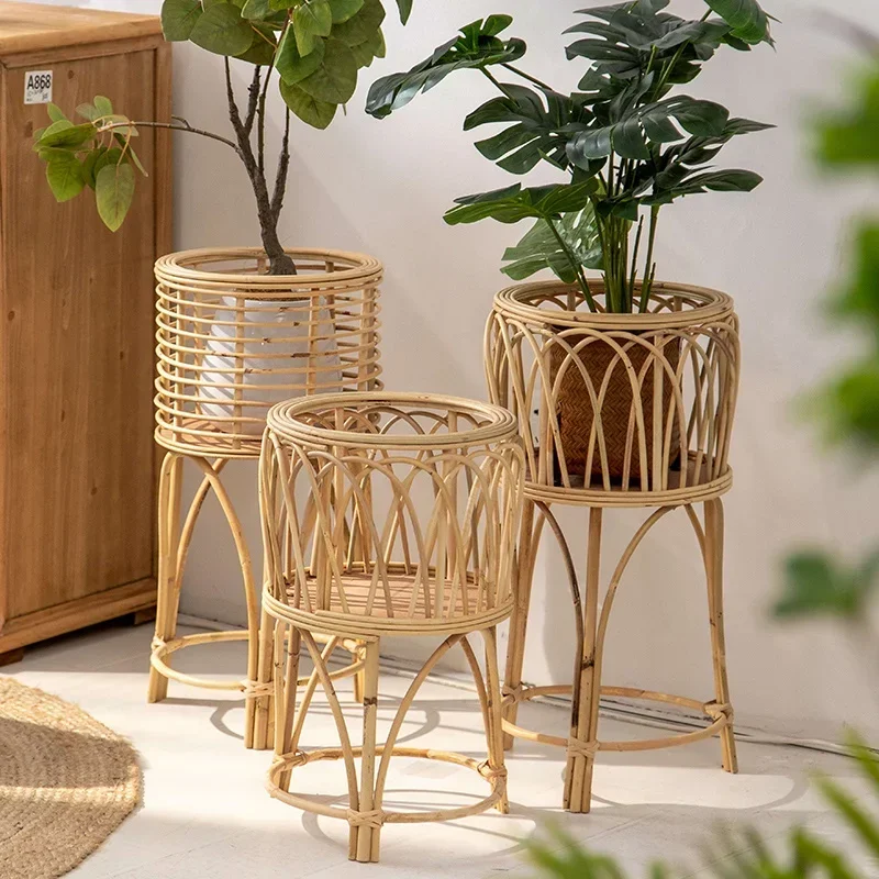 Ins Rattan Stand for Flowers, Floor Type, Indoor Plant Shelves, Homestay Decoration, Stable and Durable Rack for Plants