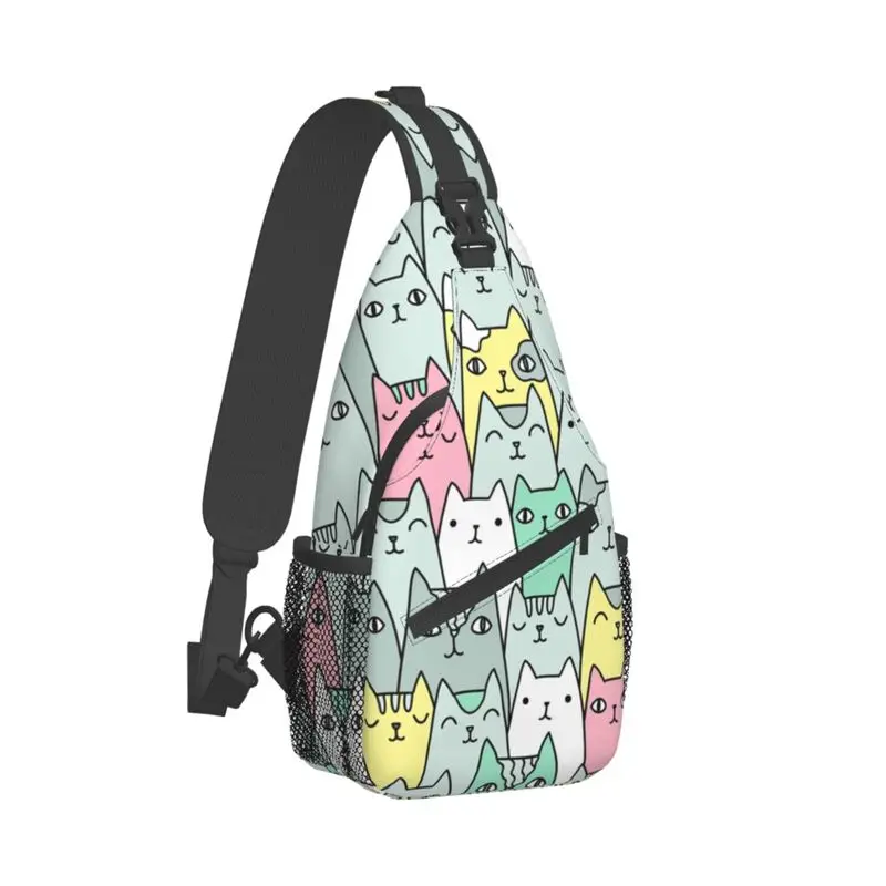 

Cute Colorful Cats Sling Chest Bag Customized Adorable Kittens Crossbody Shoulder Backpack for Men Cycling Camping Daypack
