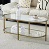 Living Room Glass Coffee Table, Golden Coffee Table, Modern Minimal 2-Tier Center Table with Metal Frame for Small Space 6