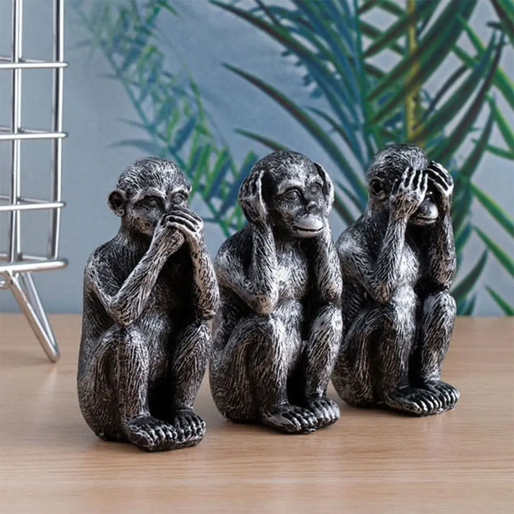 Resin Three Wise Monkeys Figurines Don't See Don't Speak Home
