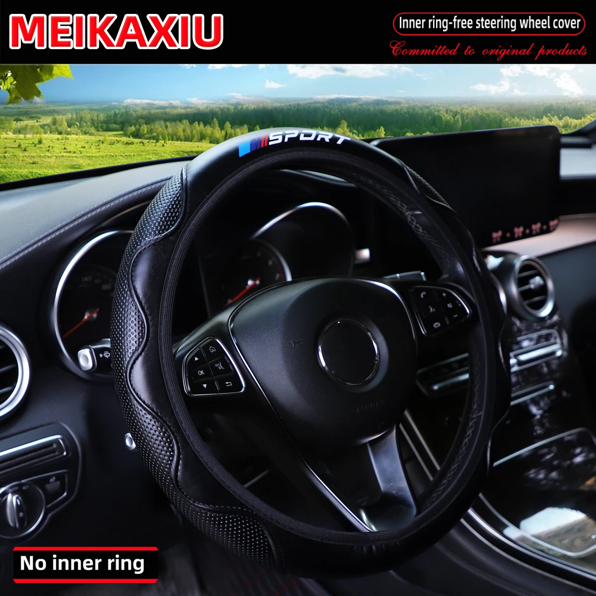 Deluxe Soft Leather Embossed Steering Wheel Cover with Rimless Design