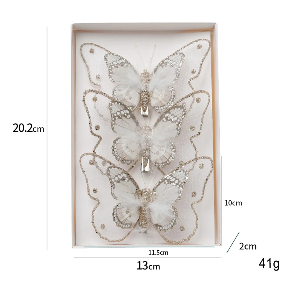 thumbnail image 1 of 3 piezas de adorno de mariposa con purpurina navideña con clip para árbol de Navidad, guirnalda de bricolaje, simulación de decoración de mariposas, Año Nuevo, Navidad, 1 of 5