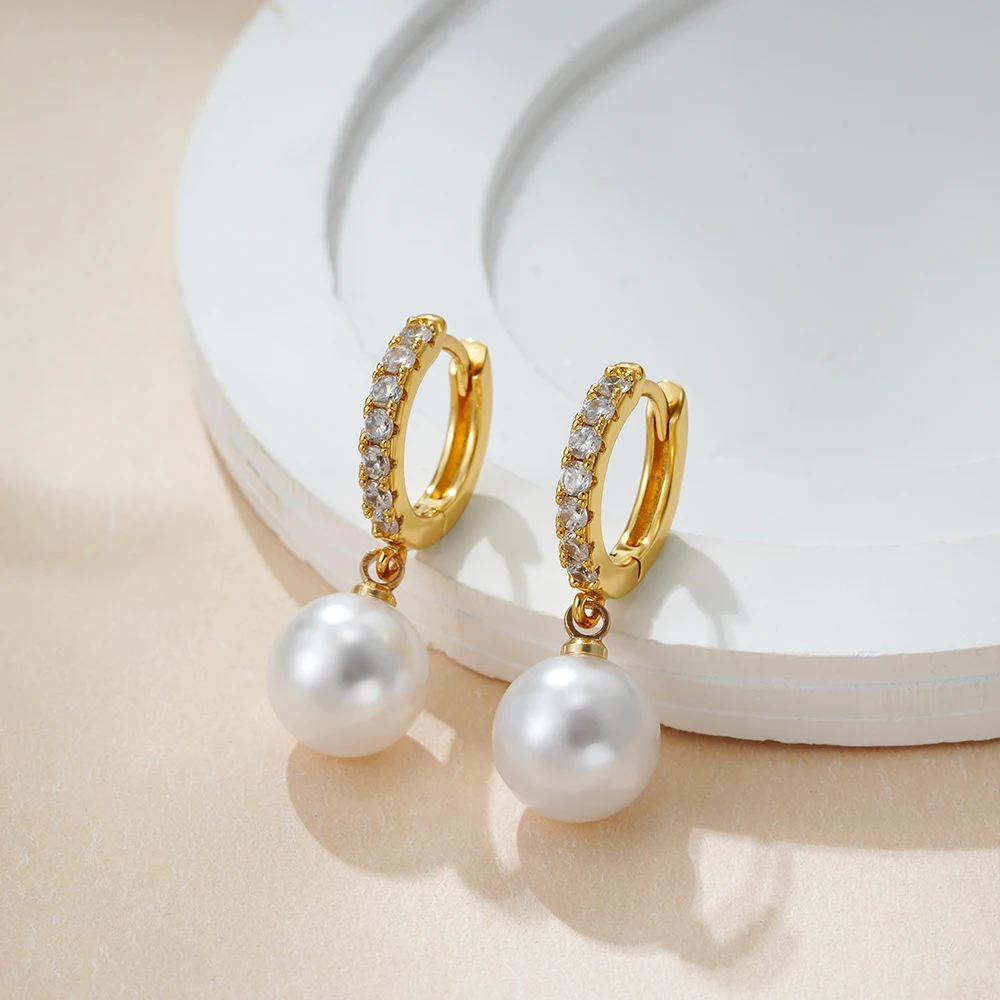 Fashion Love Heart Zircon Circle Round Hoop Earrings Women Geometric CZ Pearl Drop Earring Dainty Huggie Ear Jewerlry Wholesale