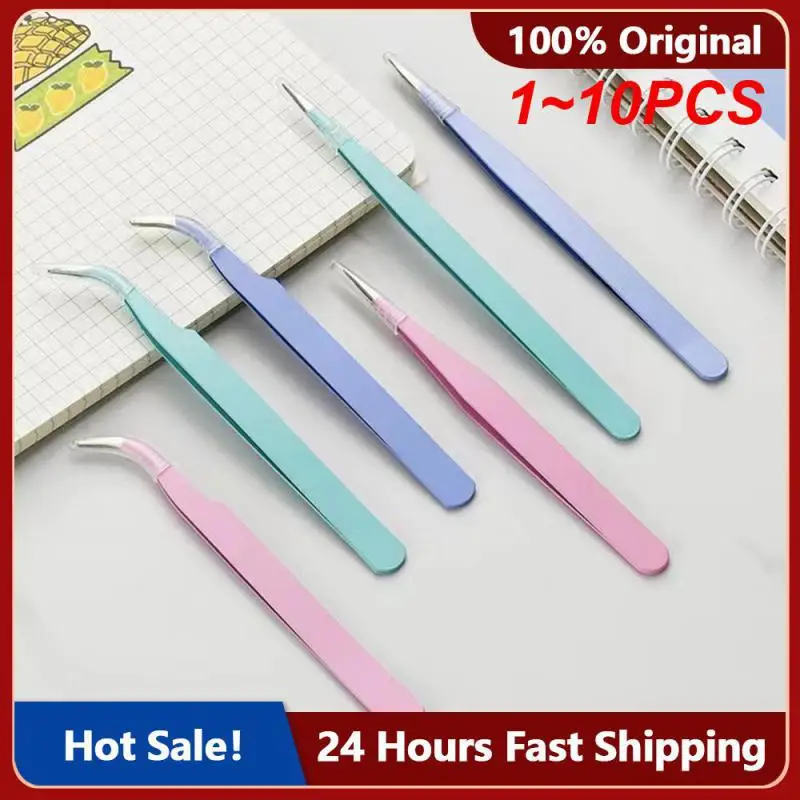 

1~10PCS set Macarons Tweezers for Scrapbooking Paper Tape Nail Clip Stickers Straight Elbow Stainless Steel Tweezer Nail