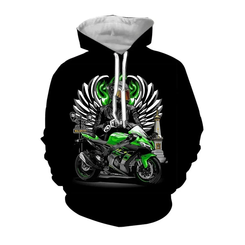 Fashionable Retro Motorcycle Hooded Print Men's Casual Sports Loose Size Pullover Hip-Hop Street Clothing Long Sleeved Hoodie。
