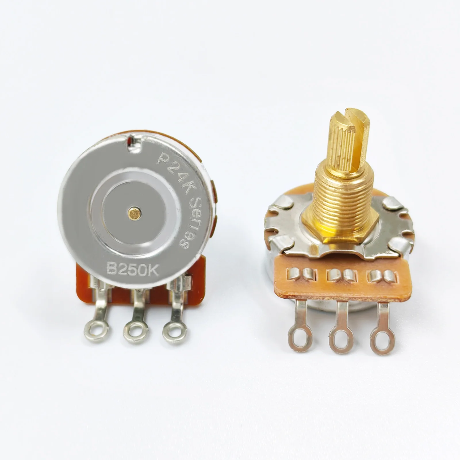 PHRILAM Gitarren-Potentiometer-Set aus Messing mit 24 Zähnen und 3/8-Zoll-Gewindeschaft, 250 K/500 K Ohm-Optionen – 2-teiliges Gitarren-Topf-Set