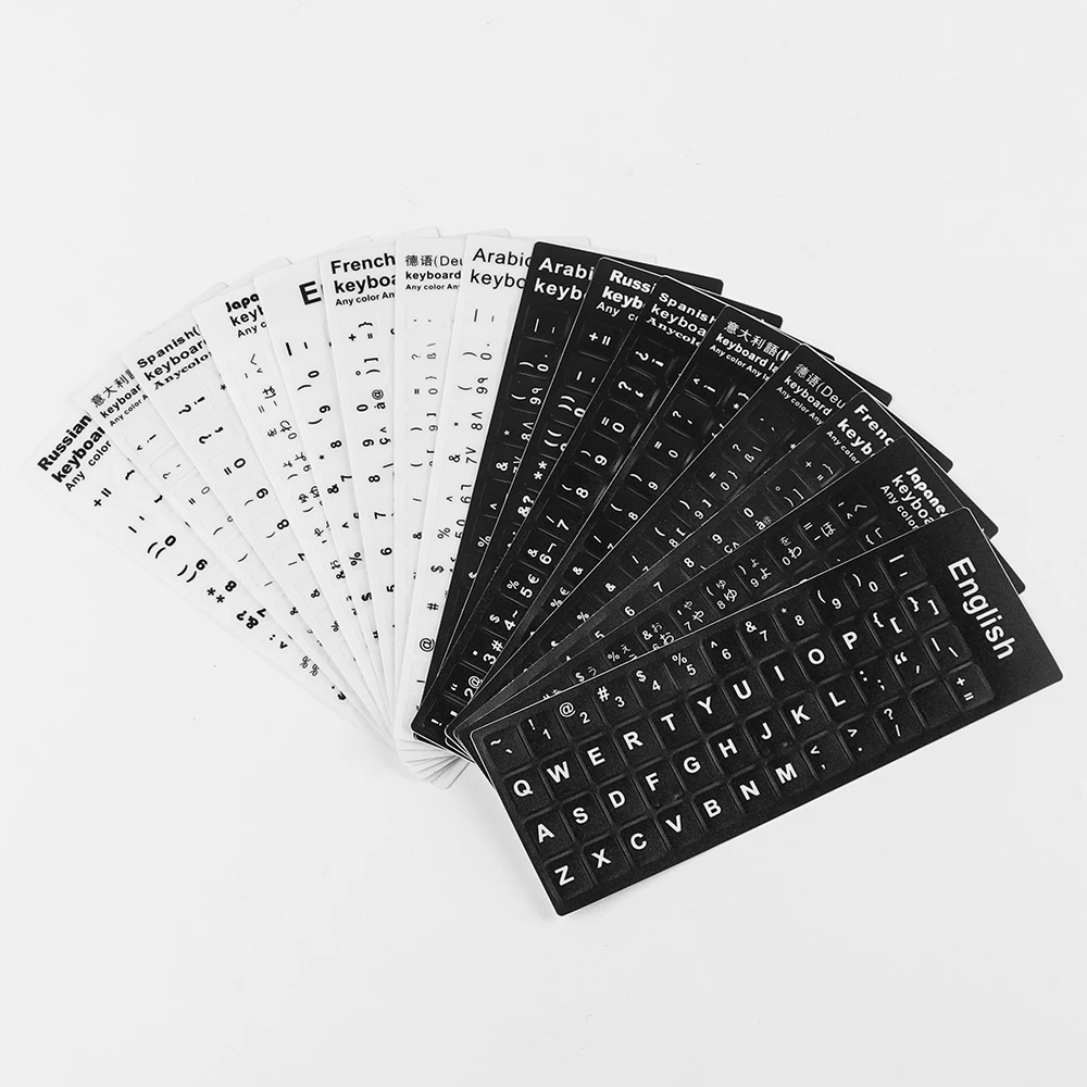 Keyboard Stickers Alphabet Layout English Russian Spanish Deutsch Arabic for Laptop Desktop