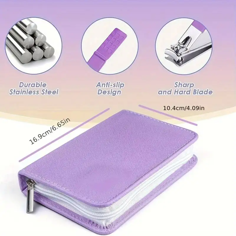 30 Pcs Purple Manicure Set Professional travel kit Stainless Steel Solid Manicure Kit Nail Care Kit With Pink Case Valentine 6