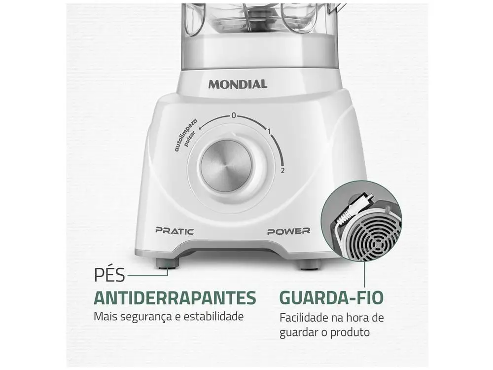 Liquidificador Mondial Pratic Power L-97-W 2 Velocidades + Pulsar 550W Branco - 220V 6