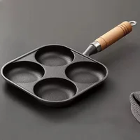 Non-stick Frying Pan 4 cup Cast Iron Egg Pan Divided Baking Pan with Wooden Handle Omelette Pan for Eggs Steak and Burgers 1