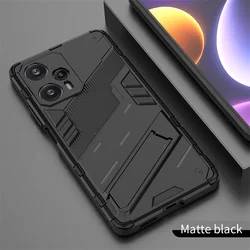 Shockproof Armor Phone Case with Magnetic Holder and Kickstand for Poco F5 5G (Black)