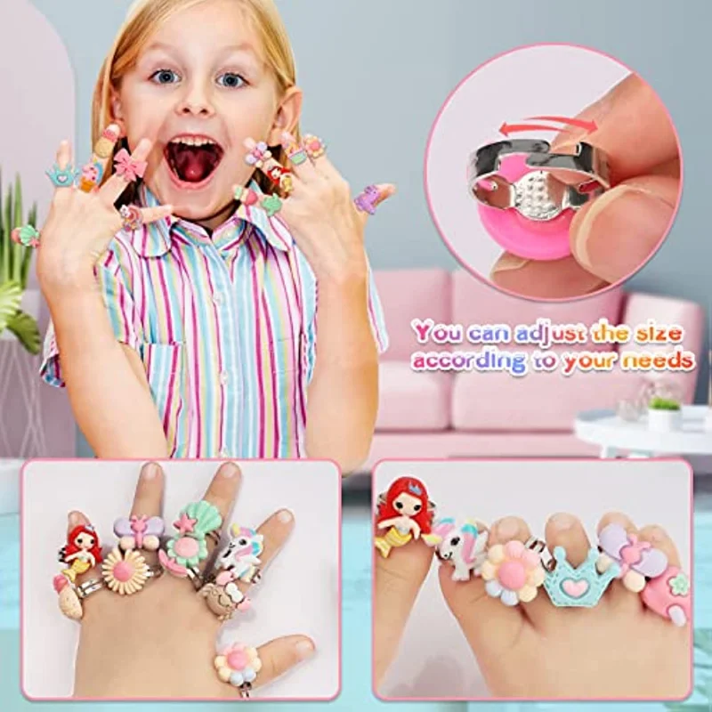 24pcs Adjustable Children Rings for 4-12 Year Old Girl Birthday