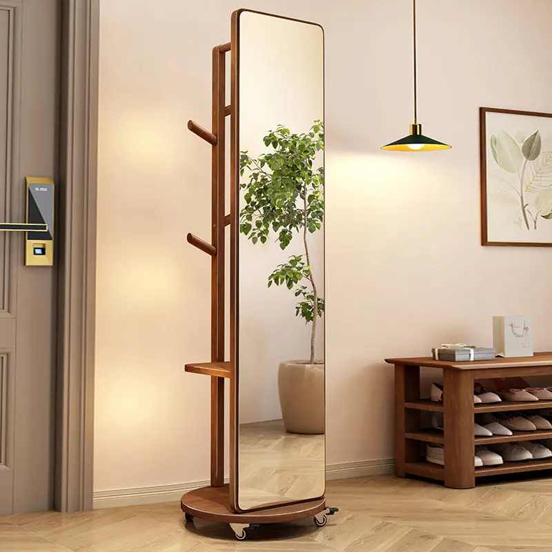 

Body Floor Mirror Floor Mirror Floor Home Dressing Mirror Bedroom Solid Wood with Hanger Integrated Fitting Factory Factory