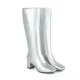 

2023 Autumn Winter Mid Calf Boots Woman White Black Silver PU Leather Riding Boots High Heel Plus Size 18 Footwear Bota Feminina