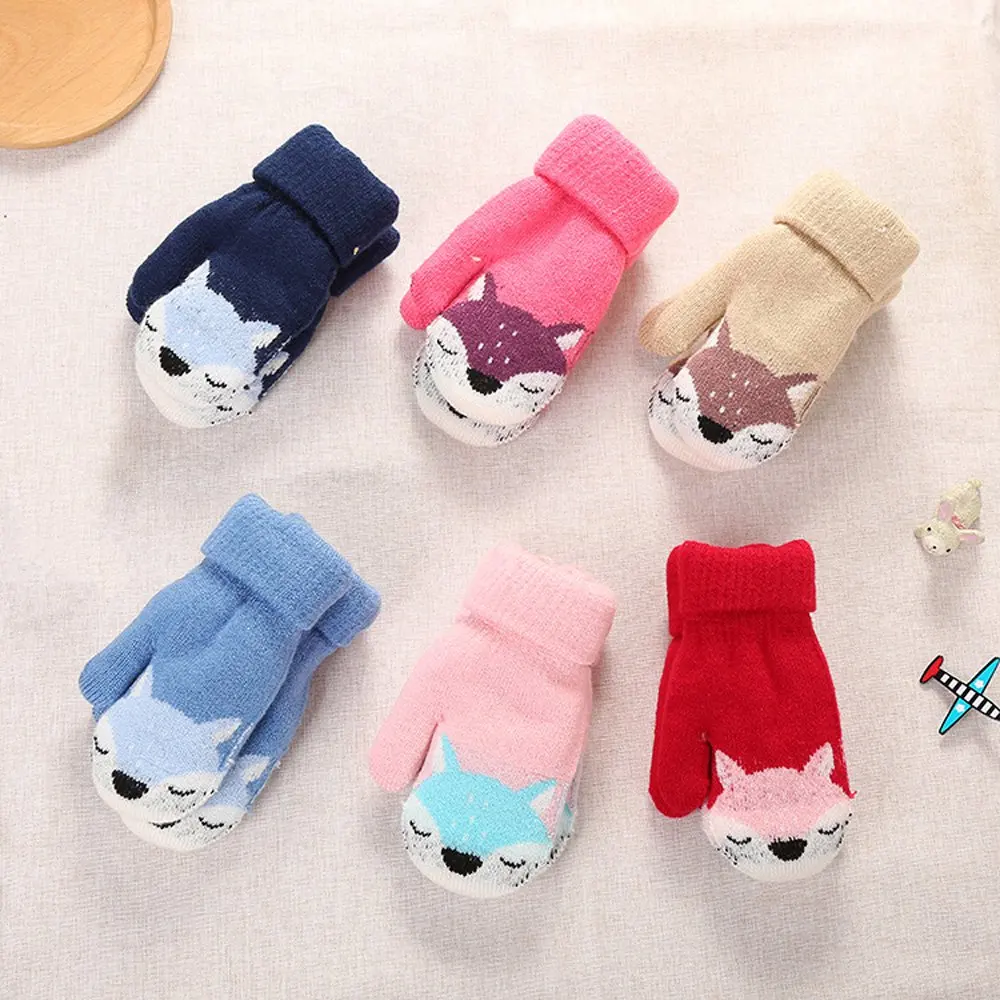 Baby Boy Mittens Girl Cute Knit Gloves Winter Cartoon Fox Warm Knitted