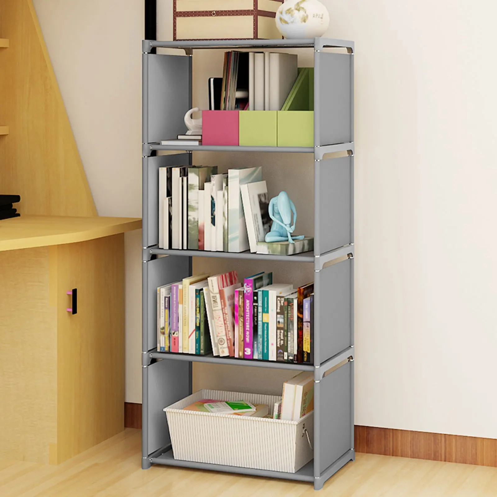 

4 Tier Bookcase Bookshelf Storage Shelf Gray Storage Display Shelf For Toys, Books, Clothes Storage