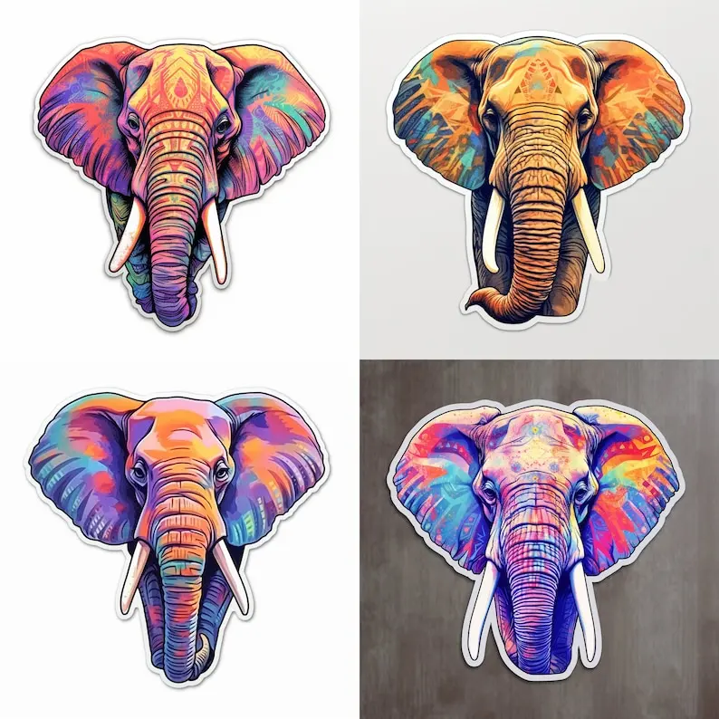 

Elephant Stickers Vibrant Colorful Colors Vinyl Laminated Decal for Laptops Tumblers Windows Cars Trucks Walls Car Decorations