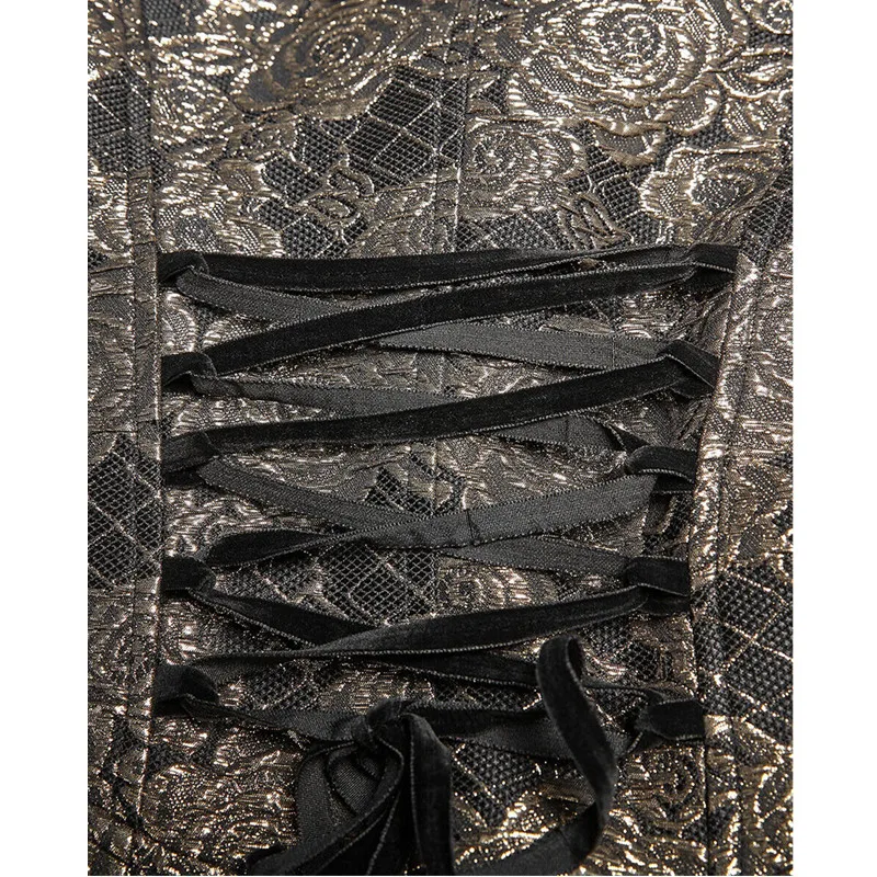 Fashion Gothic Steampunk Tailcoat Jacket for Men Black Jacquard Satin Wedding Brocade Coat