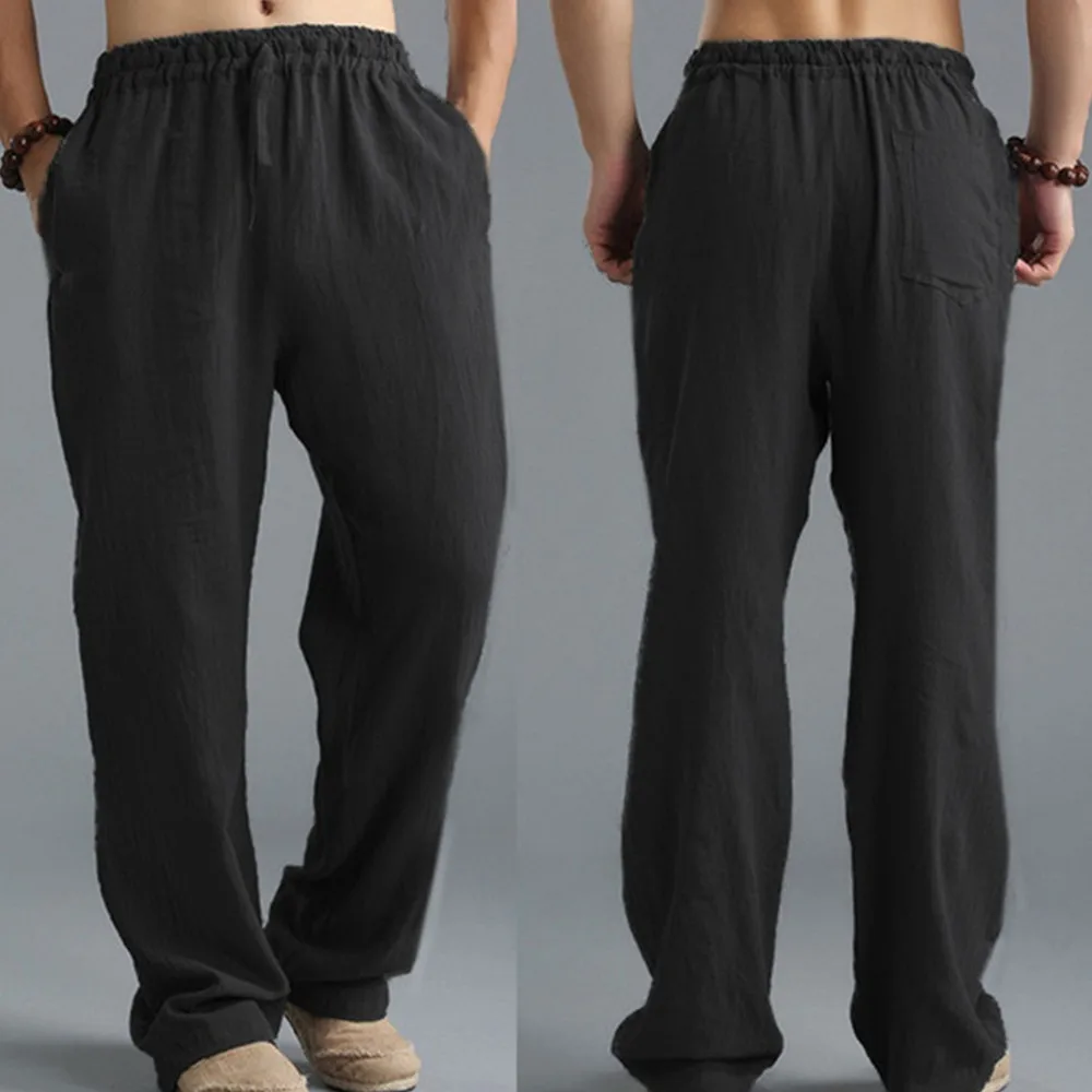 Mens Summer Casual Cotton Linen Loose Drawstring Yoga Pants Trousers casual pants,cotton linen pants
