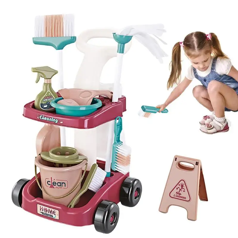 Mini Simulation Cleaning Tool Cart Pretend Play Kids Toys Broom For Children Vacuum Cleaner Broom Mop Set Cleaning Hygiene Toys 6