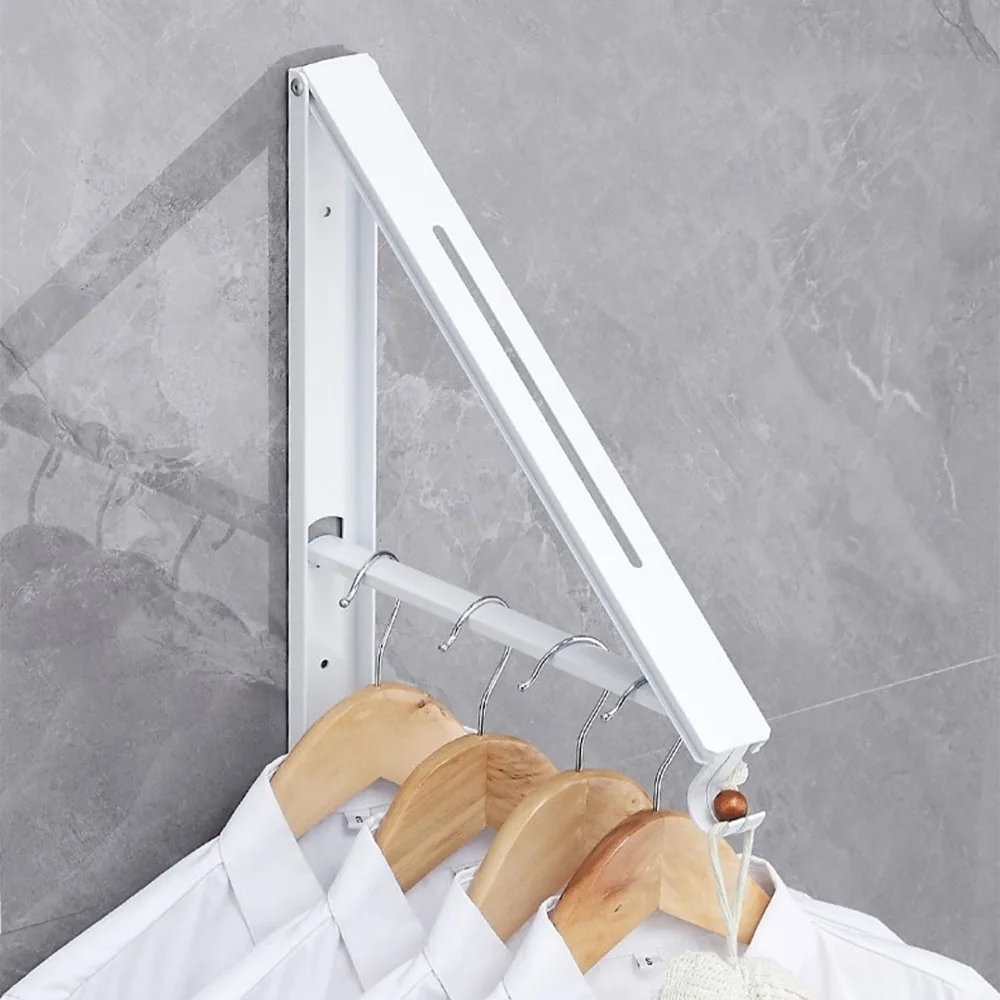 Aluminium Clothes Drying Rack Retractable Wall Mounted Folding Hanger Easy Installation Space Saver Clothes Drying Organizer 3