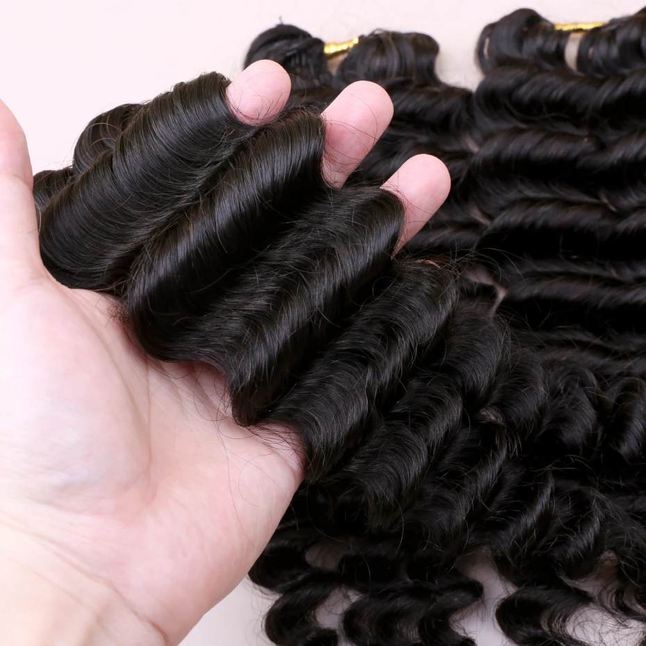 Miracle Knots Deep Curly Feather Crochet 100% Human Hair Invisible Knots Pre Looped Feathered Crochet Human Hair Pre Braided 1B Natural Colored Boho Braids Deep Wave Hair Weave Bundles Remy Human Hair Extensions Free Shipping
