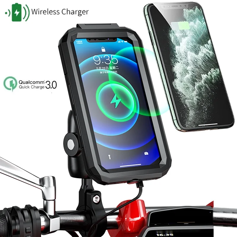 

Motorcycle Wireless Charger Phone Holder with QC 3.0 Motorbike Mount Holder Box Waterproof Cellphone Case Stand Support Bracket