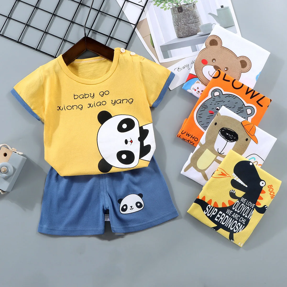 

Wholesale Summer Children's Clothing Short Sleeve Cartoon Baby Clothes Skin Friendly Cotton Boys Girls T-Shirt Tops With Shorts