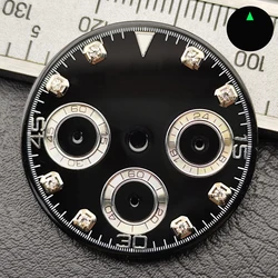 Black 29mm Dial with Green Luminous Accents and Custom Logo - Watch Hands and Accessories (Silver)