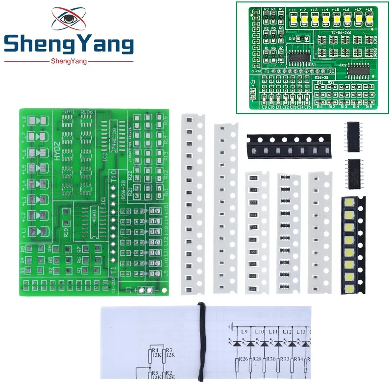 TZT DIY-Kit 15-Farben-Lichtsteuerungsset 1801 SMD-Komponenten Schweißübungsplatine Teile Elektronik-Produktionsset