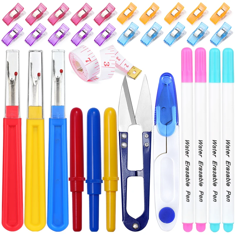 

IMZAY Seam Ripper Set With Mixed Color Plastic Clips Tailor Yarn Scissors Tape Measure Sewing Craft Tools Accessories Kit