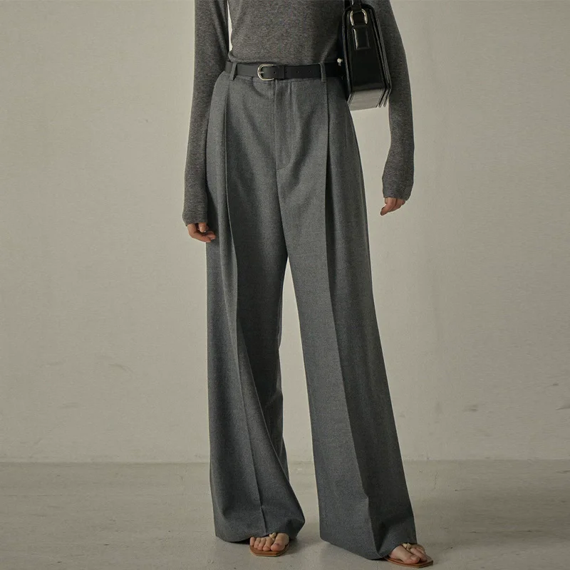 wild leg trousers Office Lady Loose Long Pants Women High Waist Solid Color Formal Wide Leg Trousers Fashion