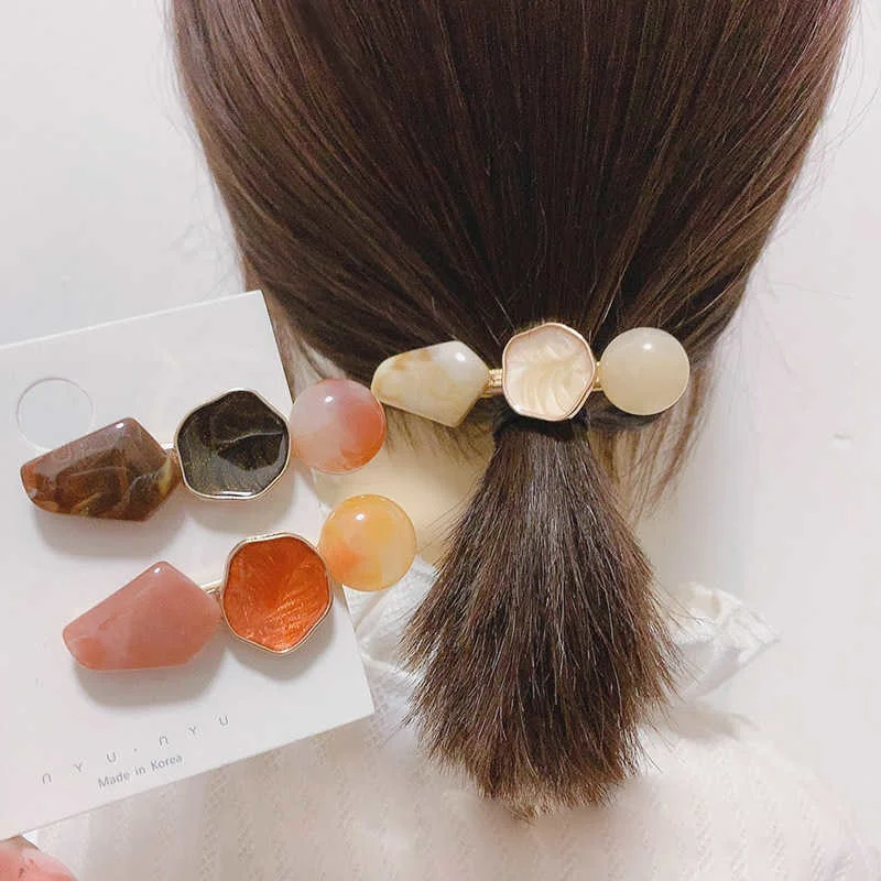 1PCS Neue Acryl Geometrische Unregelmäßige Haar Clip Harz Runde Marmor Muster Haar Pins Für Frauen Mädchen Haarspange Zubehör – Detail 3
