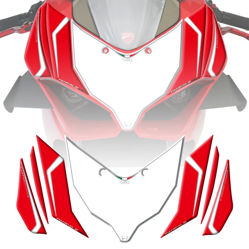 

New 3D Gel Motorcycle Front Fairing Sticker Protector Number Board Engine Vehicle decals For Ducati Panigale V4 / V4 S 2018-2021