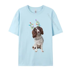 Festive Reindeer Christmas English Springer Spaniel Cotton T - Shirt - Retro High Street Design - XXXL (SKY BLUE)