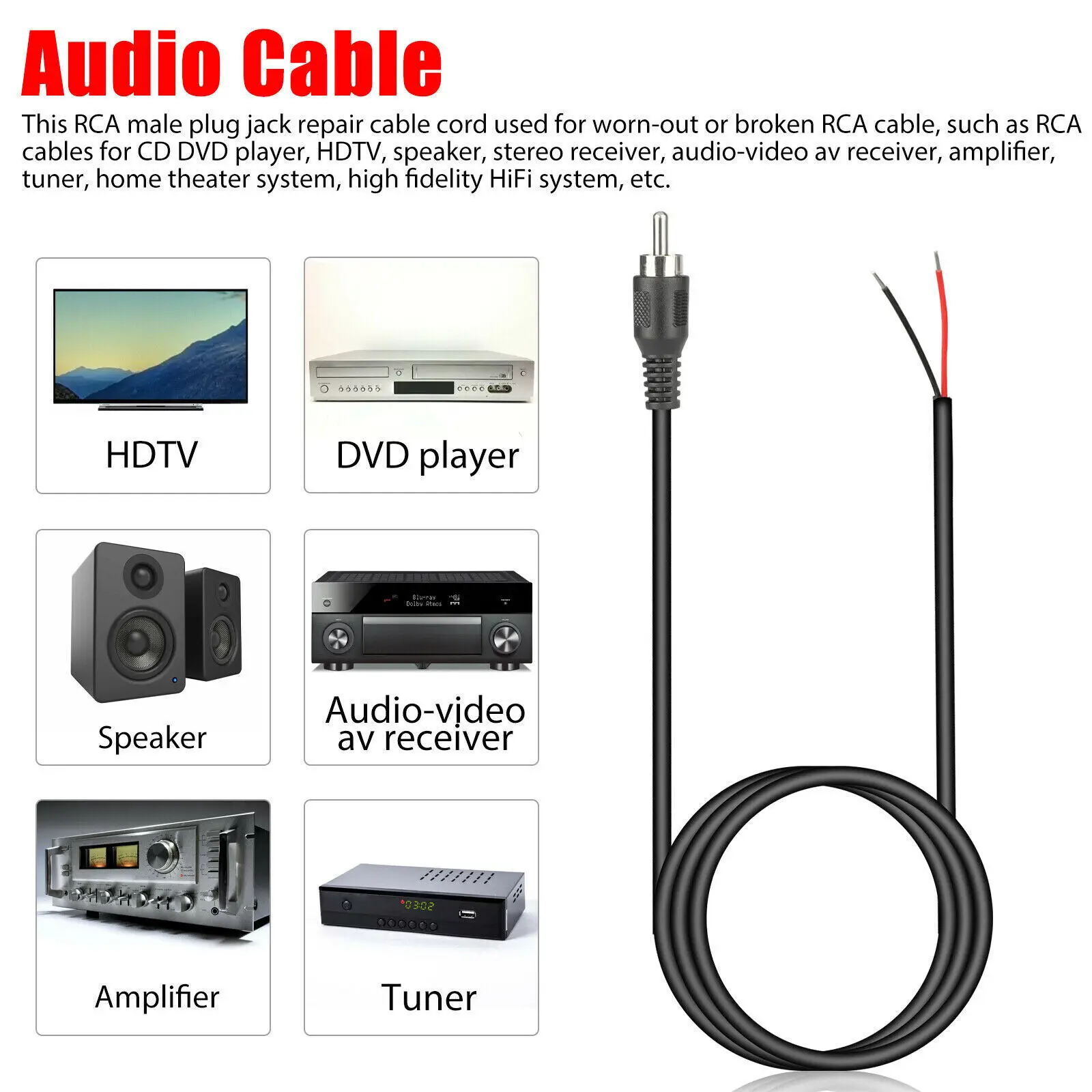 2Pcs RCA  ÷ - ̾ ̺  ڵ CD DVD ÷̾ Ʃ   Ŀ   HDTV ̺ 1m
