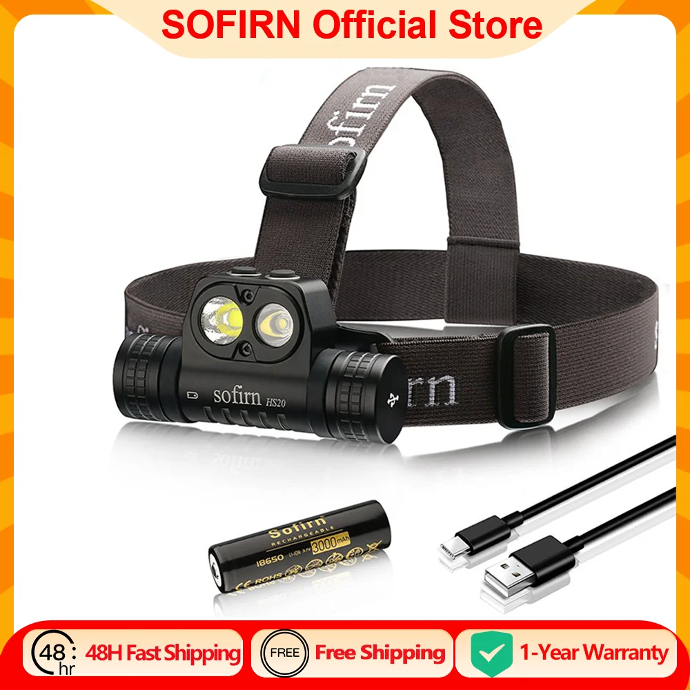 SOFIRN HS20 2300lm USB C Rechargeable LED Headlamp 18650 Powerful Headlight with Spotlight&Floodlight Dual Switch Indicator