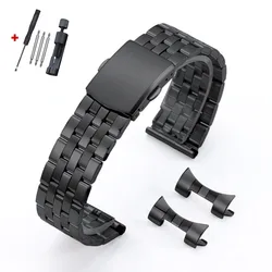 Universal Stainless Steel Metal Watch Band with Folding Buckle - Elegant Bracelet Strap - 20mm (Black)
