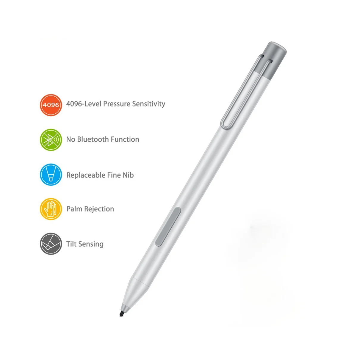 

For Microsoft Surface Stylus Pen Go Pro7/6/5/4/3 Electronic Pen 4096 Levels of Pressure with Tip Extractor+Tip -Silver