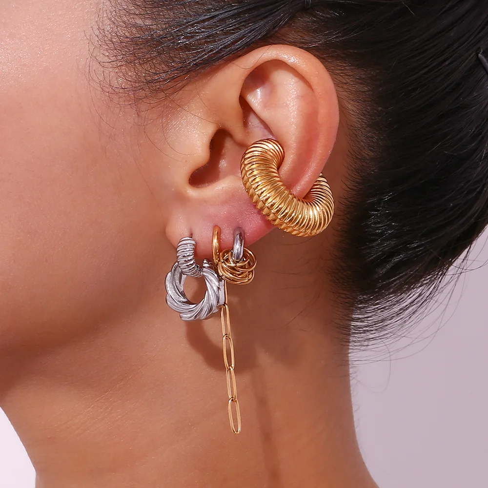 Vintage Golden Wrap Line Spiral C-shape Waterproof Hoop Earrings Mix Color Huggie Ear Buckle Femal Unique Jewelry 2025 Wholesale