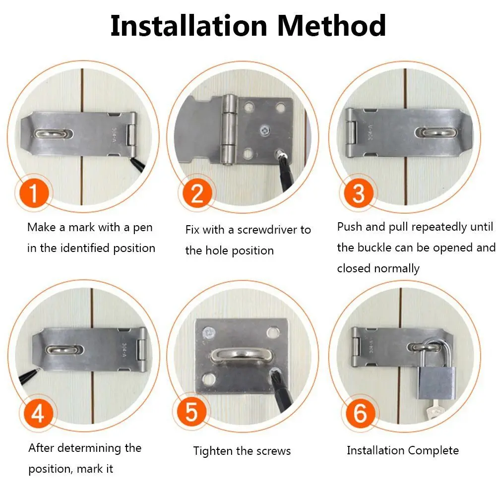 Description Picture 3 of itemBurglar-proof Stainless Steel Padlock Hasp 90 Degree Door Clasp Lock Right Angle Lock Hasp Shed Gate Latch with Mounting Screws