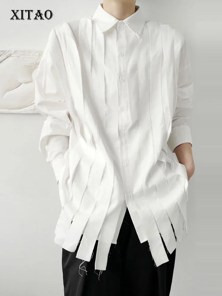 xitao two piece women fashion new black sleeveless top elastic waist pleated pocket full length pants 2022 spring wmd4834 XITAO Tassel White Blouse Fashion New Full Sleeve 2020 Autumn Single Breast Pleated Small Fresh Casual Style Loose Shirt ZP2055